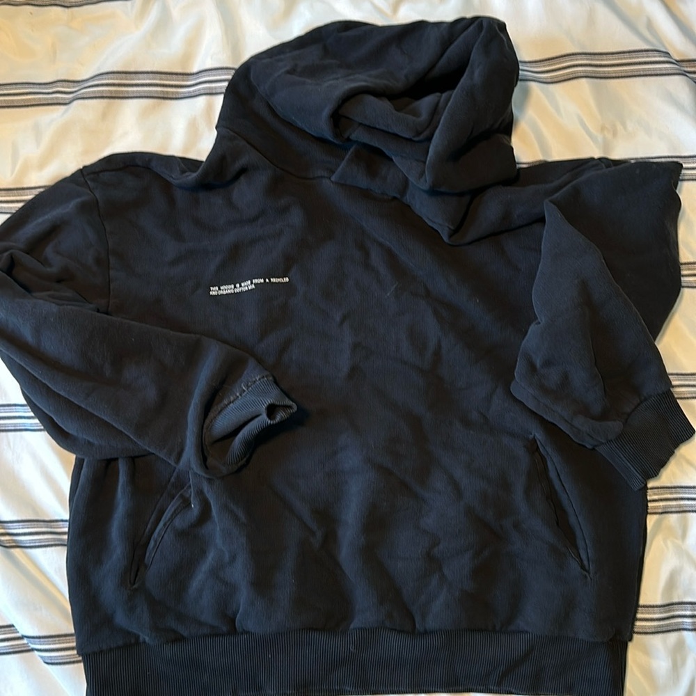 Pangaia Black Hoodie with Small White Chest Print